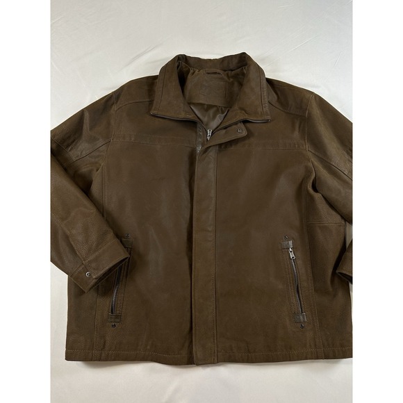 Roundtree & Yorke Mens 3X 3XB Brown Leather Full Zip Jacket - Picture 1 of 10